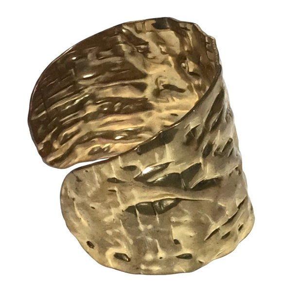 Handmade Gold Tone Steel Brutalist Modernist Wide Cuff Bracelet Unique Artisan - Picture 3 of 8